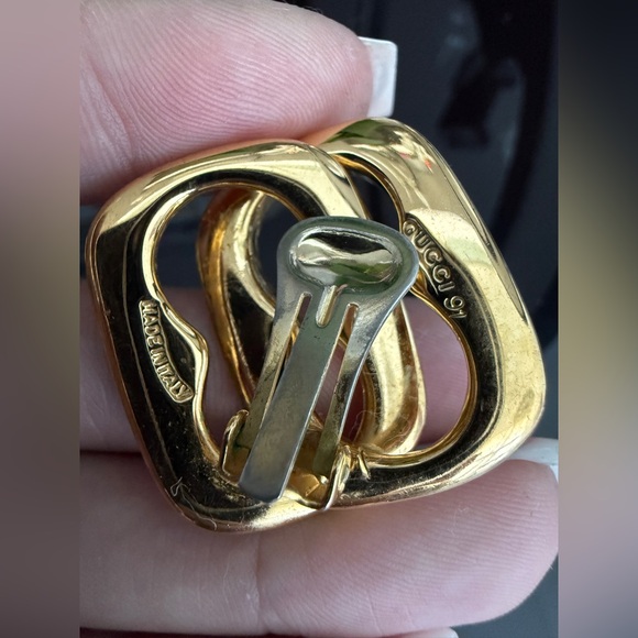 LOT 2039 24K gold plated Old Gucci vintage chain clip on earrings 1991 - Picture 7 of 16